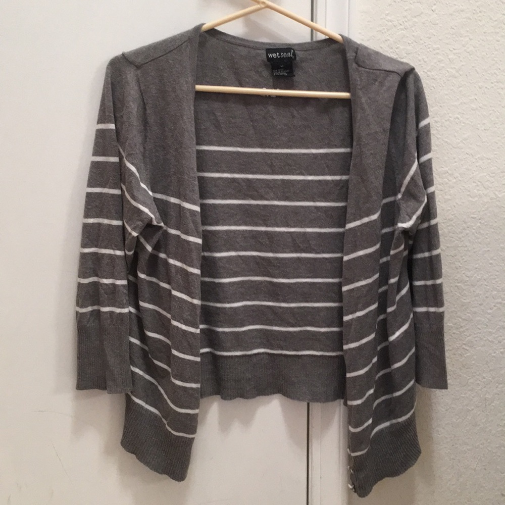 Gray and white striped cardigan